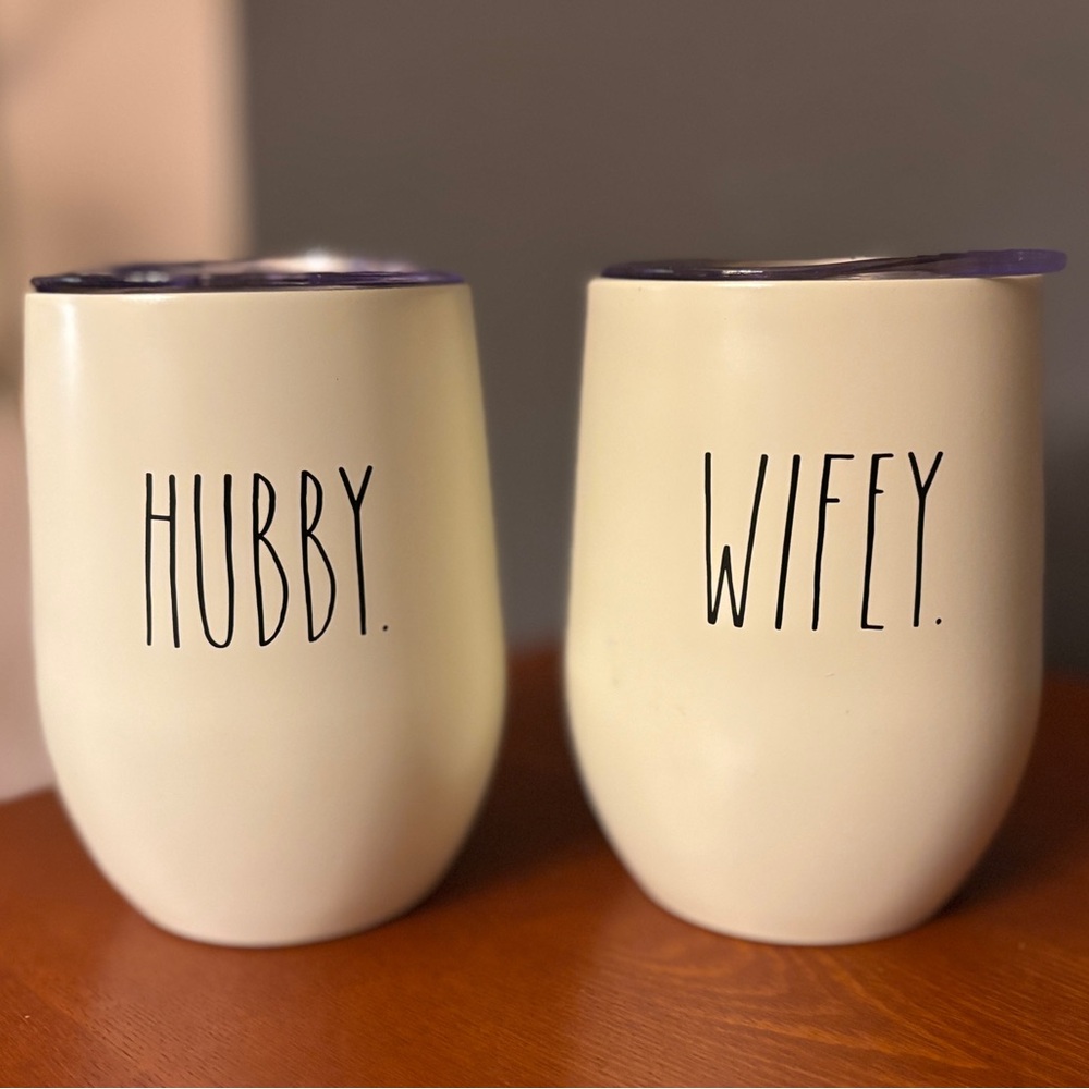 Rae Dunn Hubby and Wifey Wine Tumblers Mug Set